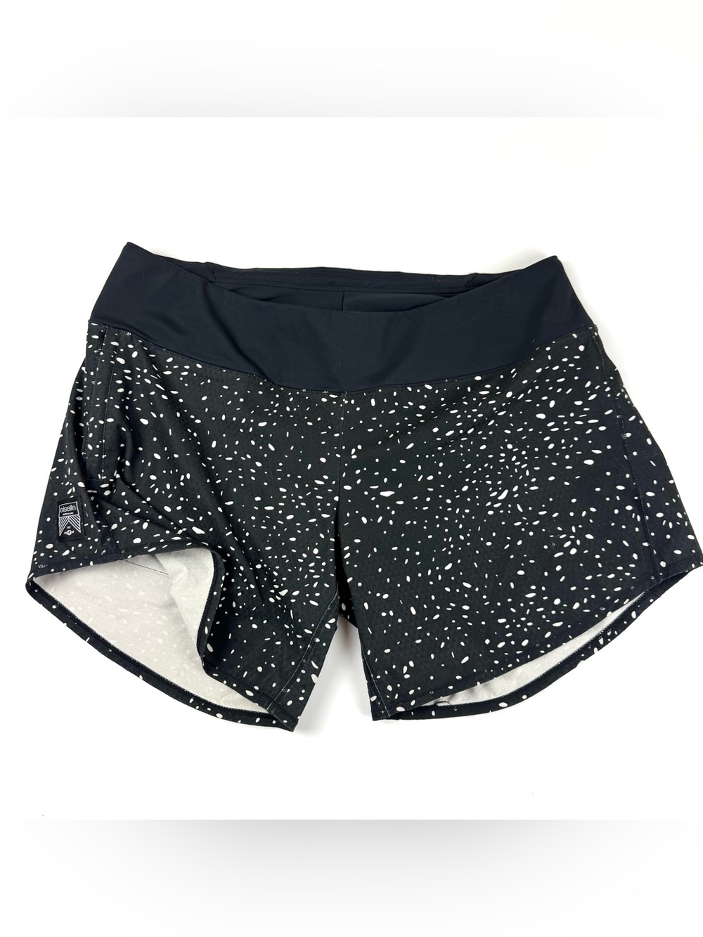 Oiselle Women’s Sz 10 Long Lite Roga Running Activewear Lined Shorts Black White